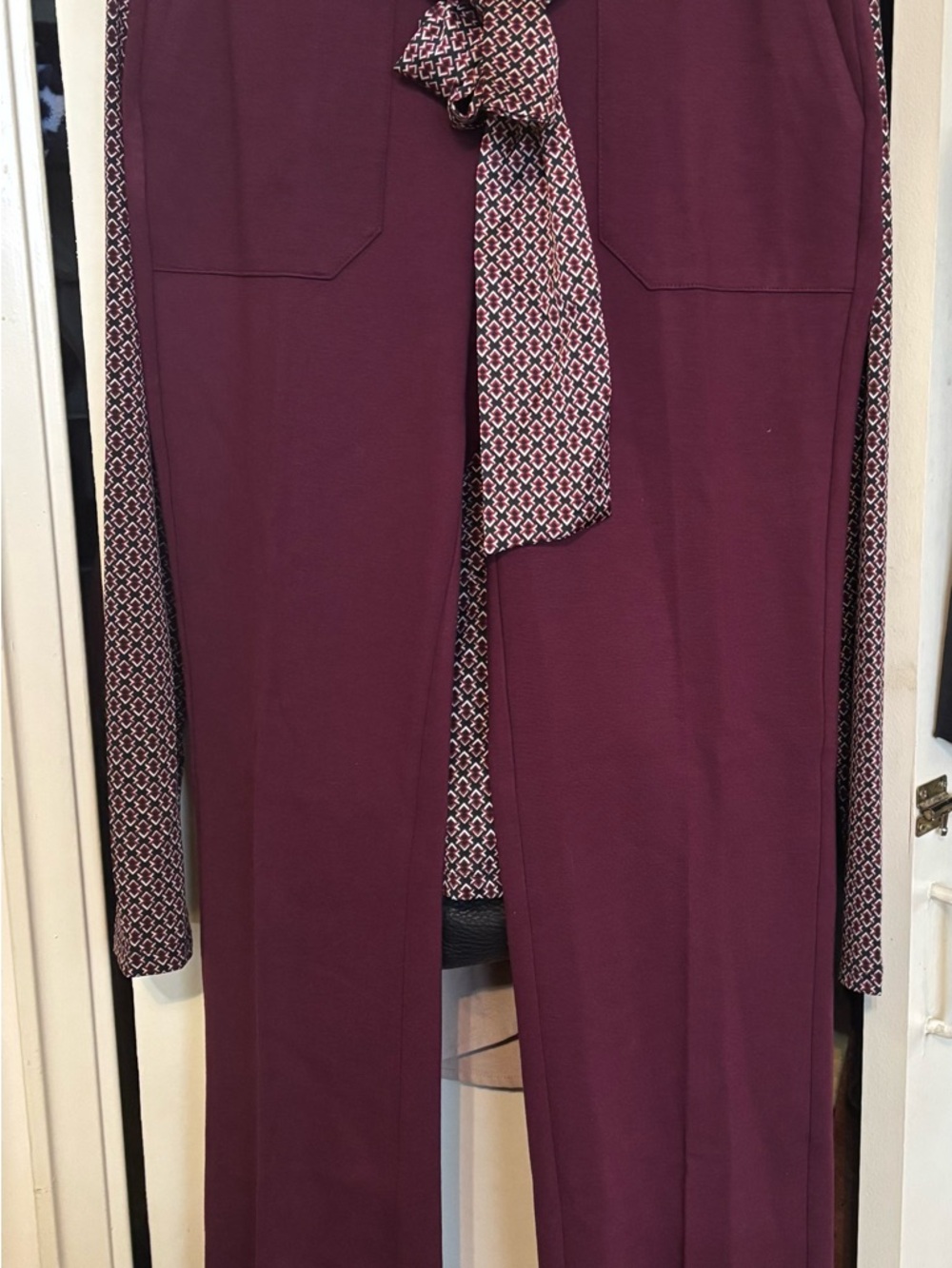 Tulle & Boro Burgundy Printed Ruched Front Blouse with pants